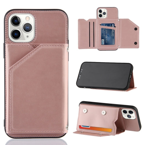 Skin Feel PU + TPU + PC Back Cover Shockproof Case with Card Slots & Holder & Photo Frame For iPhone 11 Pro(Rose Gold)