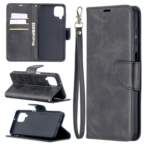 For Samsung Galaxy A12 Retro Lambskin Texture Pure Color Horizontal Flip PU Leather Case with Holder & Card Slots & Wallet & Lanyard(Black)
