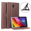 For Samsung Galaxy Tab A 8.0 (2018) T387 Ultra-thin Carbon Fiber Horizontal Flip PU Leather Case with 3-level Holder(Brown)