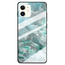 Fashion Marble Tempered Glass Protective Case For iPhone 12 mini(Cyan)