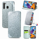 For Samsung Galaxy A21 Blooming Mandala Embossed Pattern Magnetic Horizontal Flip Leather Case with Holder & Card Slots & Wallet(Grey)