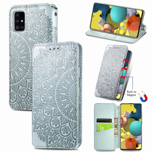 For Samsung Galaxy A71 Blooming Mandala Embossed Pattern Magnetic Horizontal Flip Leather Case with Holder & Card Slots & Wallet(Grey)