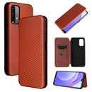 For Xiaomi Redmi Note 9 4G Carbon Fiber Texture Magnetic Horizontal Flip TPU + PC + PU Leather Case with Card Slot(Brown)