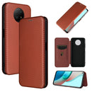 For Xiaomi Redmi Note 9 5G Carbon Fiber Texture Magnetic Horizontal Flip TPU + PC + PU Leather Case with Card Slot(Brown)