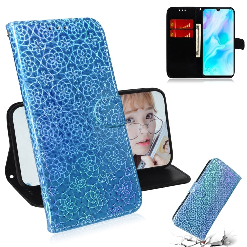 For Huawei P30 Lite / Nova 4e Solid Color Colorful Magnetic Buckle Horizontal Flip PU Leather Case with Holder & Card Slots & Wallet & Lanyard(Blue)