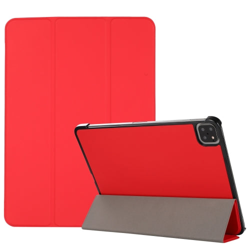 3-folding Skin Texture Horizontal Flip TPU + PU Leather Case with Holder For iPad Air (2020) 10.9 (Red)