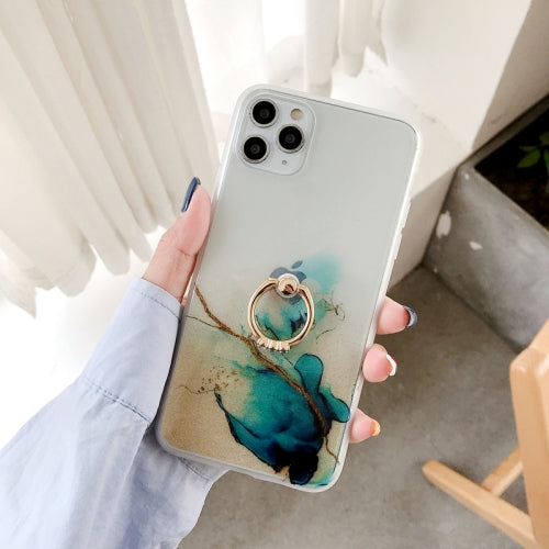 Double-sided Film IMD Shockproof TPU Protective Case with Ring Holder For iPhone 11 Pro(Ingot Blue)