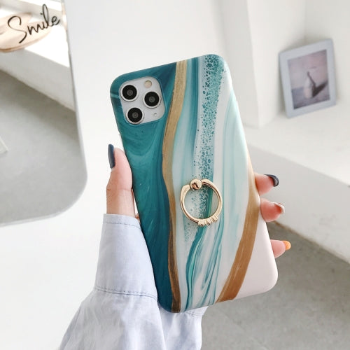 Frosted IMD Series TPU Protective Case with Ring Holder For iPhone 11 Pro(Green)