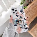 Double-sided Film IMD Flowers Pattern Shockproof TPU Protective Case with Ring Holder For iPhone 12 / 12 Pro(Pink Begonia)