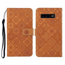 For Samsung Galaxy S10 Ethnic Style Embossed Pattern Horizontal Flip Leather Case with Holder & Card Slots & Wallet & Lanyard(Brown)