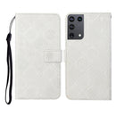 For Samsung Galaxy S21Ultra 5G Ethnic Style Embossed Pattern Horizontal Flip Leather Case with Holder & Card Slots & Wallet & Lanyard(White)