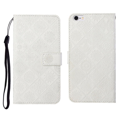 Ethnic Style Embossed Pattern Horizontal Flip Leather Case with Holder & Card Slots & Wallet & Lanyard For iPhone 6(White)
