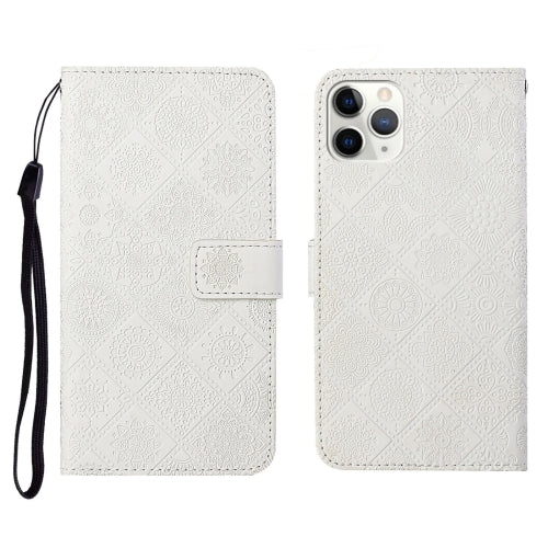 Ethnic Style Embossed Pattern Horizontal Flip Leather Case with Holder & Card Slots & Wallet & Lanyard For iPhone 11 Pro(White)