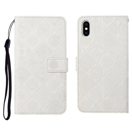 Ethnic Style Embossed Pattern Horizontal Flip Leather Case with Holder & Card Slots & Wallet & Lanyard For iPhone XS Max(White)