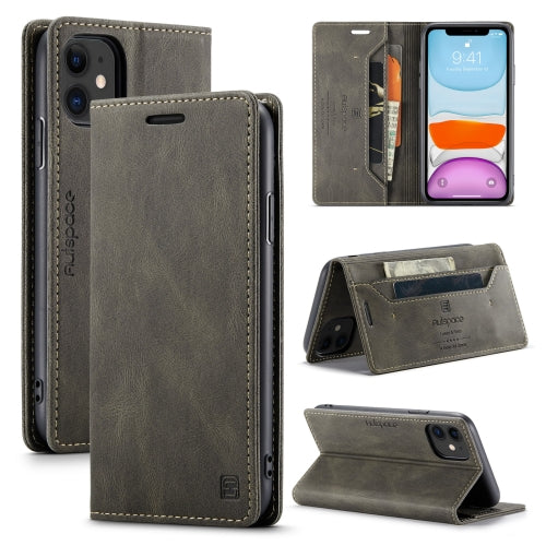 AutSpace A01 Retro Skin-feel Crazy Horse Texture Horizontal Flip Leather Case with Holder & Card Slots & Wallet & RFID For iPhone 11(Coffee)
