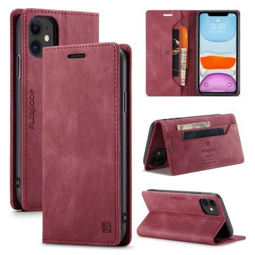 AutSpace A01 Retro Skin-feel Crazy Horse Texture Horizontal Flip Leather Case with Holder & Card Slots & Wallet & RFID For iPhone 11 Pro Max(Wine Red)