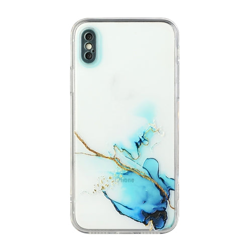 Hollow Marble Pattern TPU Straight Edge Fine Hole Protective Case For iPhone XS / X(Blue)