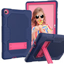 For Huawei MatePad T10 Contrast Color Robot Shockproof Silicone + PC Protective Case with Holder(Navy Blue Rose)