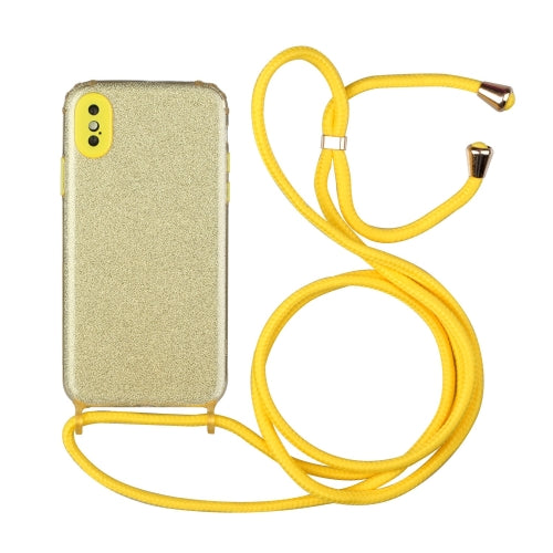 Glitter Powder Shockproof TPU Protective Case with Lanyard For iPhone XS / X(Yellow)