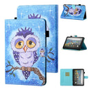 For Amazon Kindle Fire HD8 (2020) Coloured Drawing Stitching Horizontal Flip Leather Case with Holder & Card Slot & Sleep / Wake-up Function(Blue Owl)