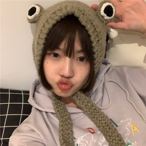 Sweet And Cute Knitted Wool Hat Frog Hat, Size: Adjustable(Khaki)