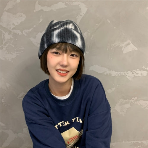 Retro Hip-hop Tie-dye Woolen Knit Hat, Size: Free Size(Black Gray)