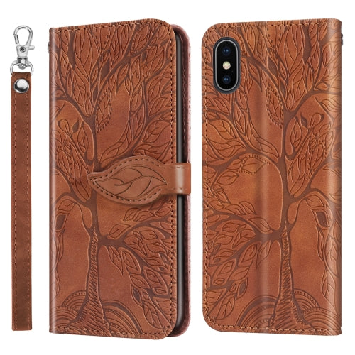 Life of Tree Embossing Pattern Horizontal Flip Leather Case with Holder & Card Slot & Wallet & Photo Frame & Lanyard For iPhone XS Max(Brown)