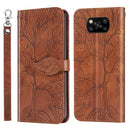 For Xiaomi Poco X3 Life of Tree Embossing Pattern Horizontal Flip Leather Case with Holder & Card Slot & Wallet & Photo Frame & Lanyard(Brown)