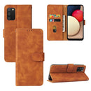 For Samsung Galaxy A02s Solid Color Skin Feel Magnetic Buckle Horizontal Flip Calf Texture PU Leather Case with Holder & Card Slots & Wallet(Brown)
