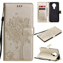 For Nokia 3.4 Tree & Cat Pattern Pressed Printing Horizontal Flip PU Leather Case with Holder & Card Slots & Wallet & Lanyard(Gold)
