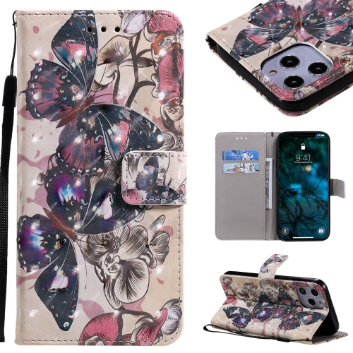 3D Painting Horizontal Flip Leather Case with Holder & Card Slot & Lanyard For iPhone 12 Pro Max(Black Butterflies)