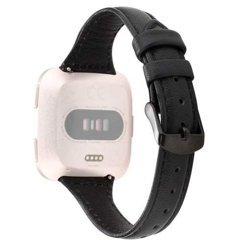 For Fitbit Versa razy Horse Texture Genuine Leather Strap(Black)