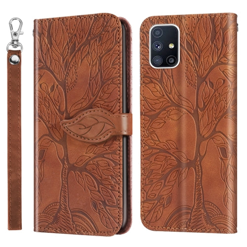 For Samsung Galaxy A71 Life of Tree Embossing Pattern Horizontal Flip Leather Case with Holder & Card Slot & Wallet & Photo Frame & Lanyard(Brown)