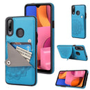 For Samsung Galaxy A20s Embossed Pattern PU + TPU Protective Case with Holder & Wallet & Card Slots(Blue)