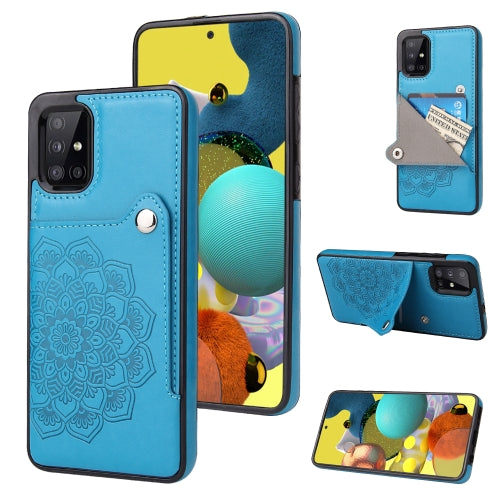 For Samsung Galaxy A51 Embossed Pattern PU + TPU Protective Case with Holder & Wallet & Card Slots(Blue)