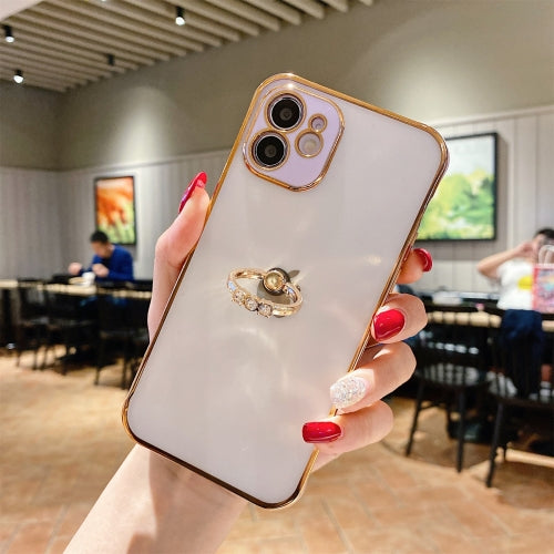 2 in 1 Plating TPU Protective Case with Ring Holder For iPhone 11(Purple)
