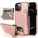 Embossed Pattern PU + TPU Protective Case with Holder & Wallet & Card Slots For iPhone 12 / 12 Pro(Rose Gold)