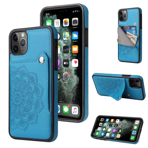 Embossed Pattern PU + TPU Protective Case with Holder & Wallet & Card Slots For iPhone 11 Pro Max(Blue)