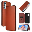 For OPPO Reno5 Pro 5G Carbon Fiber Texture Magnetic Horizontal Flip TPU + PC + PU Leather Case with Card Slot(Brown)
