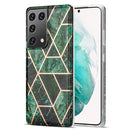 For Samsung Galaxy S21 Ultra 5G Electroplating Stitching Marbled IMD Stripe Straight Edge Rubik Cube Phone Protective Case(Emerald Green)