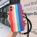Rainbow IMD Shockproof TPU Protective Case with Lanyard For iPhone 12 Pro Max(Dark Rainbow+Black Lanyard)