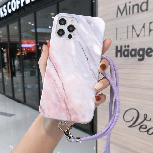 Marbled IMD Shockproof TPU Protective Case with Lanyard For iPhone 11 Pro Max(Pink Grey)