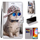 For LG Velvet Coloured Drawing Cross Texture Horizontal Flip PU Leather Case with Holder & Card Slots & Wallet & Lanyard(Slant Hat Blue Mirror Cat)