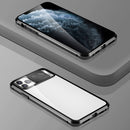 Sliding Lens Cover Mirror Design Four-corner Shockproof Magnetic Metal Frame Double-sided Tempered Glass Case For iPhone 12 Pro Max(Black)