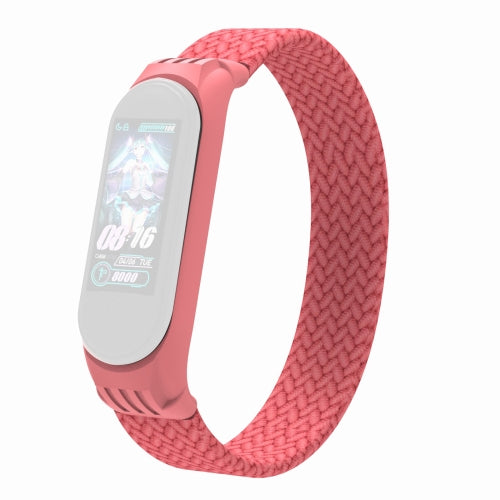 For Xiaomi Mi Band 5 / 4 / 3 / Huami Single Lap Braided Yarn + TPU Wrist Strap Watchbands, Size:M(Pink)