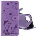 For OPPO F17 Pro / Reno4 Lite Cat Bee Embossing Pattern Shockproof Horizontal Flip Leather Case with Holder & Card Slots & Wallet(Purple)
