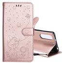 For Sony Xperia 5 II Cat Bee Embossing Pattern Shockproof Horizontal Flip Leather Case with Holder & Card Slots & Wallet(Rose Gold)