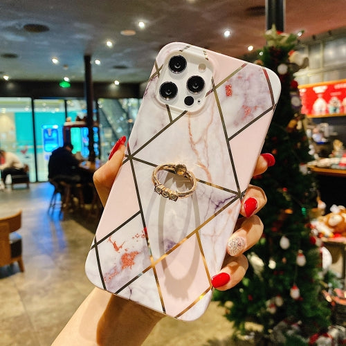 Electroplated Marble Pattern TPU Protective Case with Ring Holder For iPhone 11 Pro Max(Rhombus)