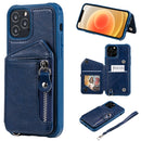 Zipper Double Buckle Shockproof Protective Case with Stand & Photo Holder & Wallet Function For iPhone 12 / 12 Pro(Blue)