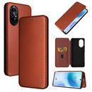 For Huawei nova 8 5G Carbon Fiber Texture Magnetic Horizontal Flip TPU + PC + PU Leather Case with Card Slot(Brown)